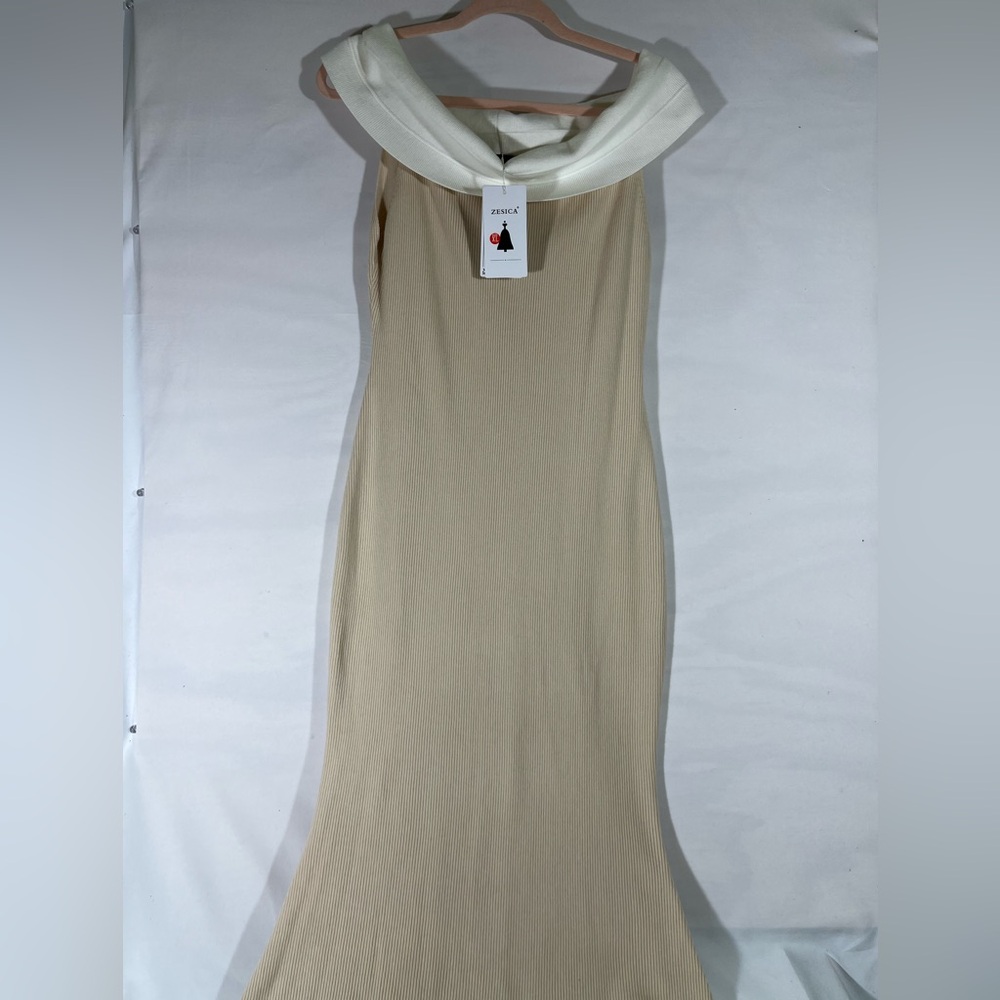 ZESICA RIBBED KNIT SWEATER MIDI DRESS OFF SHOULDER WOMEN XL BEIGE/CREAM NEW A57